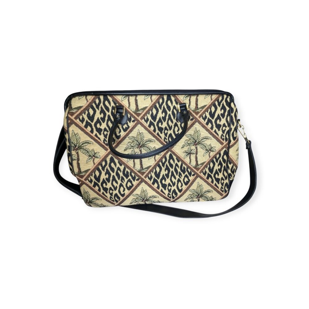 Sharif Palm Tree & Leopard Print Travel Bag in Black, Tan, Gold - Picture 7 of 16
